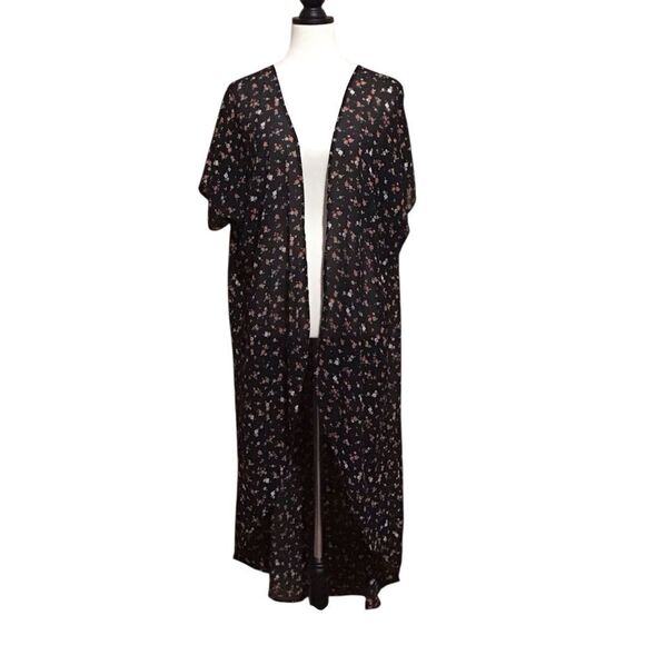 Torrid Black Floral Long Kimono 0/1 - Picture 1 of 7